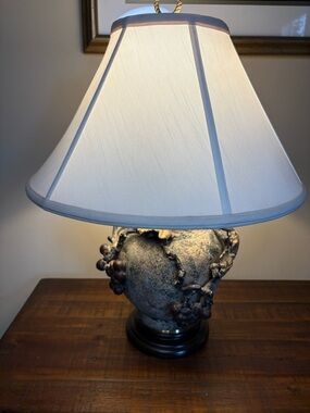 A Rare Find Vintage Table Lamp Featuring A Base With Grape And Vine Details